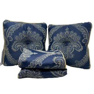 Vtg 80s 90s‎ Springs SET 2 Large Shams 2 Throw Pillows Made in USA Blue Damask